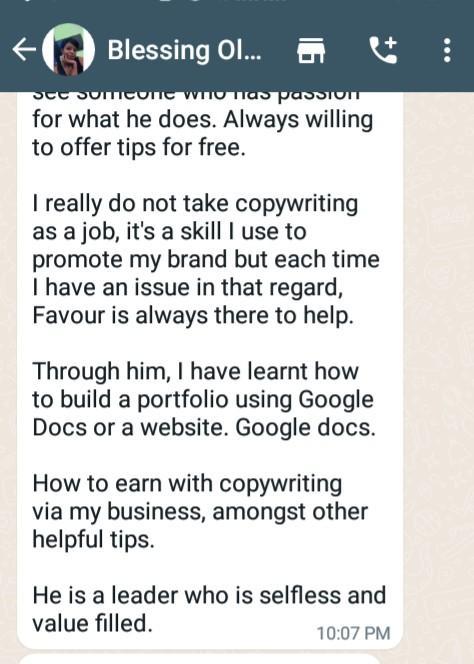 Business Owner confesses she uses Copywriting tips I taught her to earn in her business